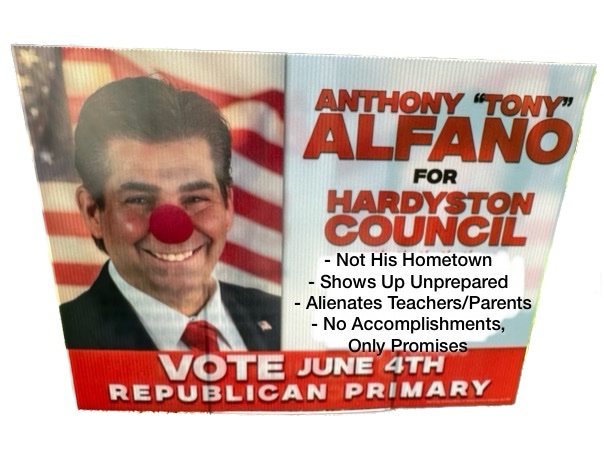 Tony Alfano depicted with a clown nose